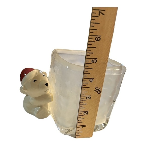 POLAR bear with Santa hat hugging frosted planter. - Picture 8 of 8